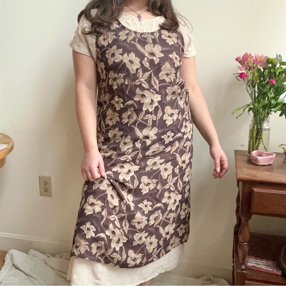 vintage brown floral dress by cw rose size 6